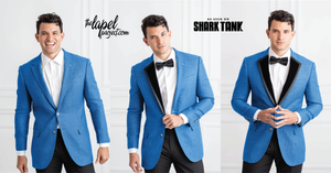 transformation from a blue suit into a tuxedo, the ultimate suit and tuxedo upgrade