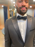 Black Velvet Crystal Studded Peak Lapel +Bowtie