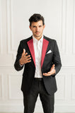 Red Satin Notch Lapels