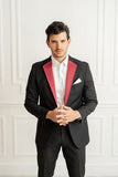 Red Satin Notch Lapels