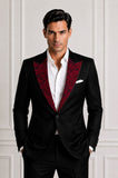 RED ROSE PATTERN PEAK LAPEL