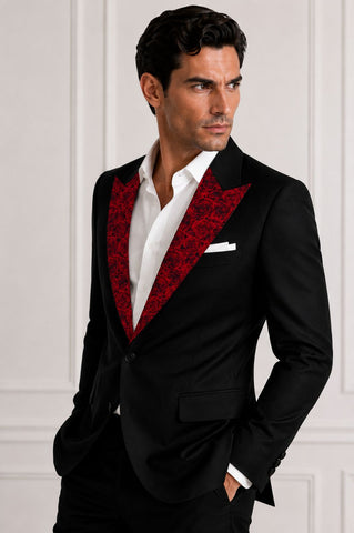 RED ROSE PATTERN PEAK LAPEL