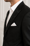 Black Velvet Crystal Studded Peak Lapel +Bowtie