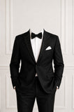 Black Velvet Crystal Studded Peak Lapel +Bowtie