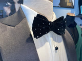 Black Velvet Crystal Studded Peak Lapel +Bowtie