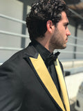 Yellow and black satin Peak Lapels